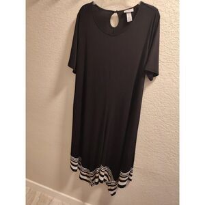 Catherines Women's Size 14/16W Black Trapezoid Dress Striped Handkerchief Hem